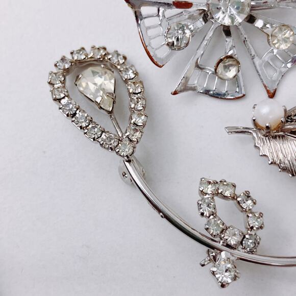 VTG Mid Century Rhinestone Brooch Lot of 5, Silver Tone Scatter Pin Jewelry - Picture 4 of 10